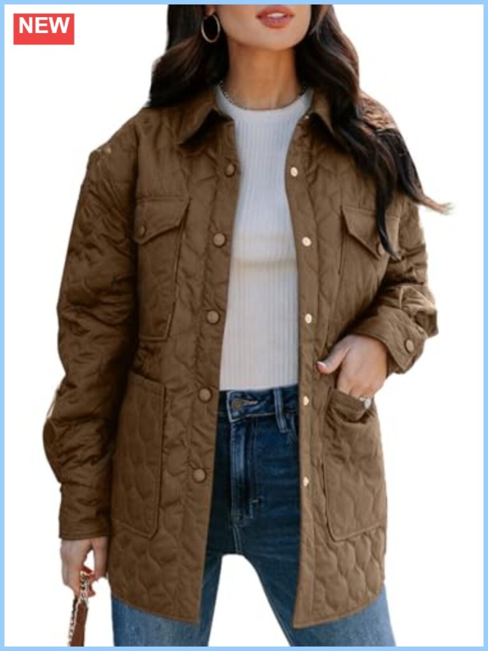 Women's Lightweight Diamond Quilted Puffer Jacket - Nylon, Button Front, Casual